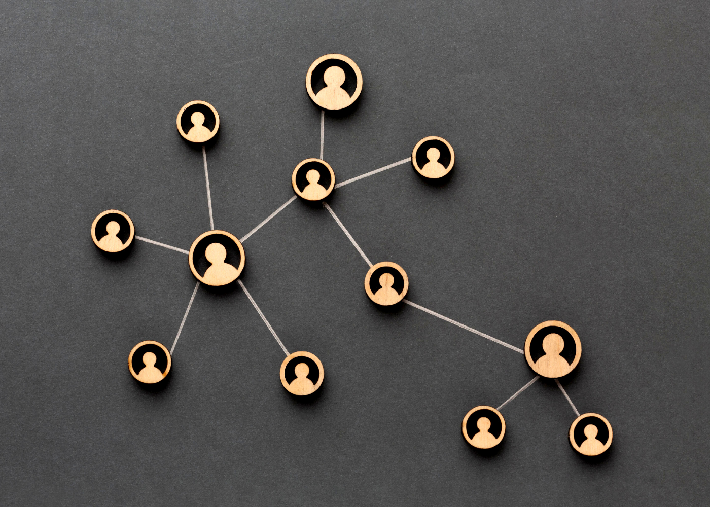 A photo of people interconnected to each other to represent networking